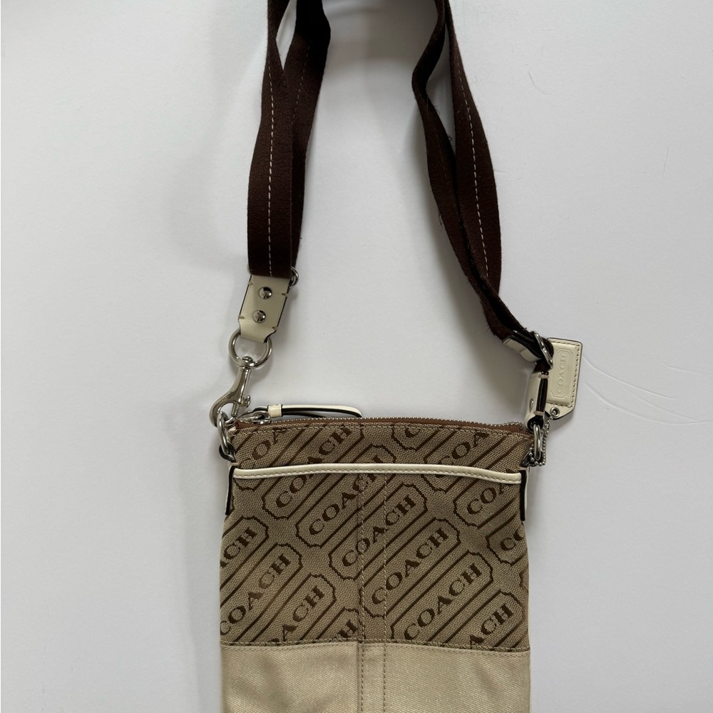 Coach Beige and Brown Signature Crossbody Messenger - Picture 2 of 3
